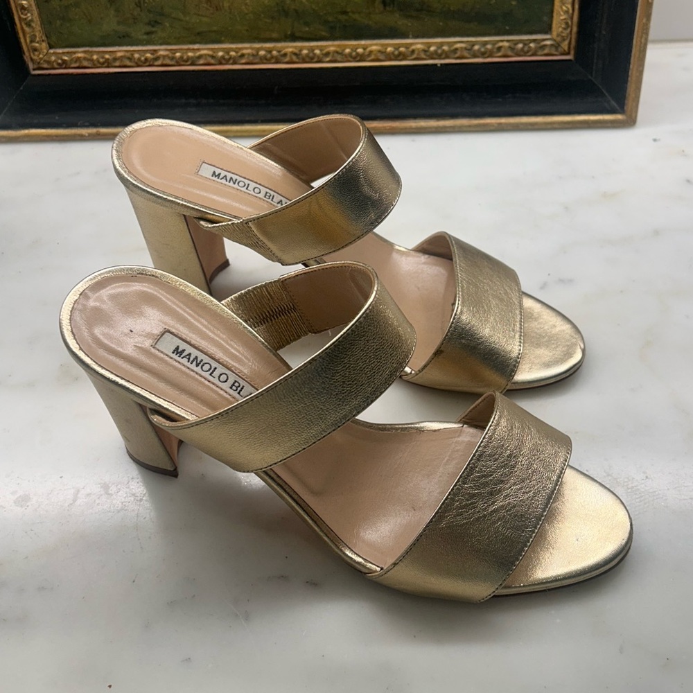 Manolo Blahnik Gold Block Heel